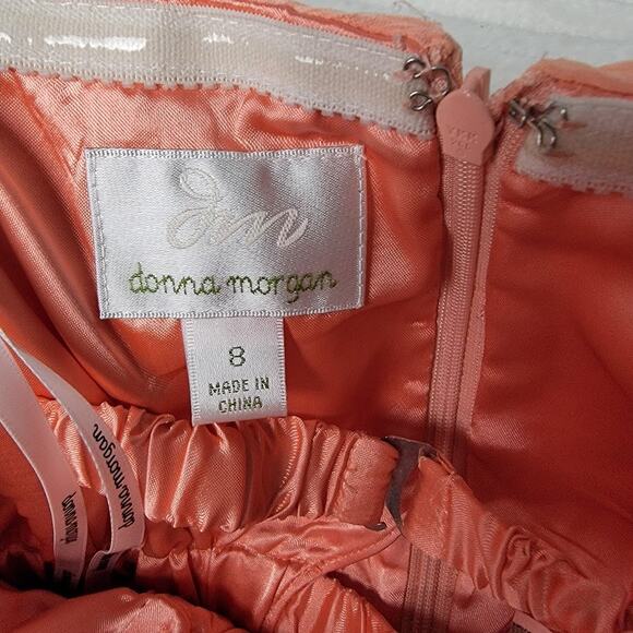 Donna Morgan Strapless Peach Chiffon Maxi Dress 8 Prom Homecoming Formal Gown - Picture 8 of 11